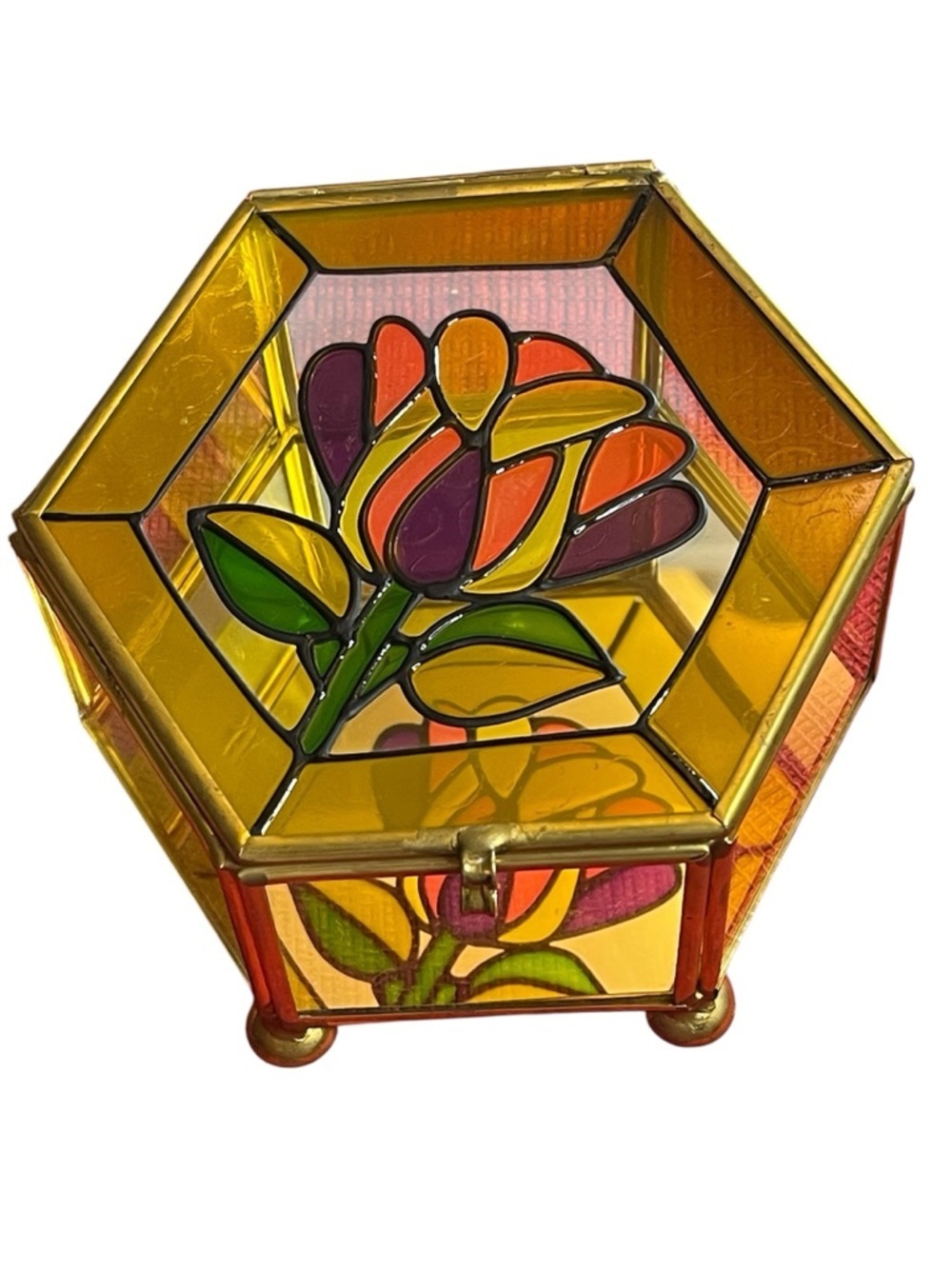 Vintage stained glass trinket box